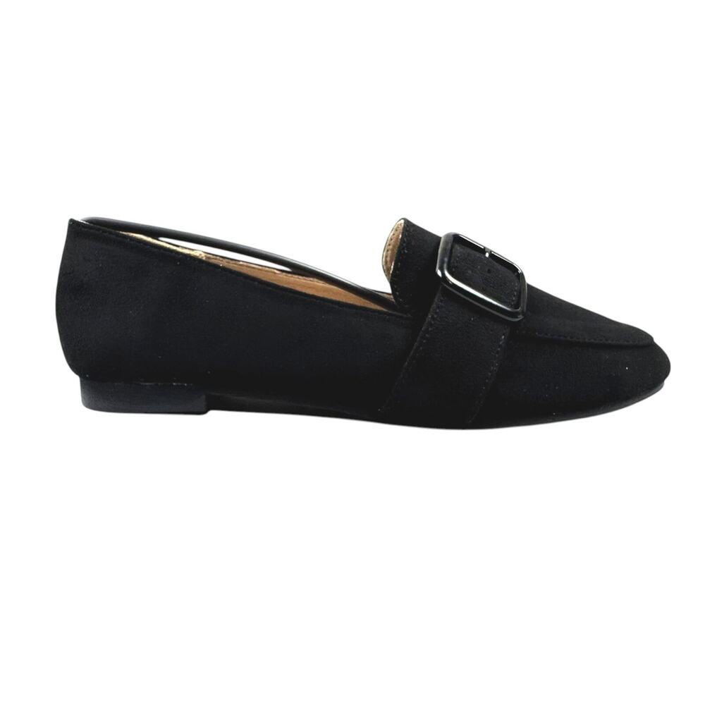YOKI EDLINE-27 Women's Flat Loafer with Buckle, Black, 6.5 M US